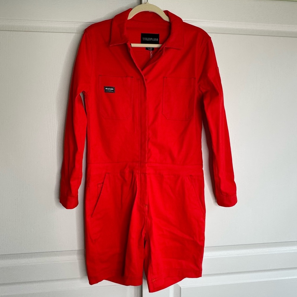 Wildfang The Essential Long Sleeve High Waisted Coverall Romper Red Small New - Picture 12 of 12